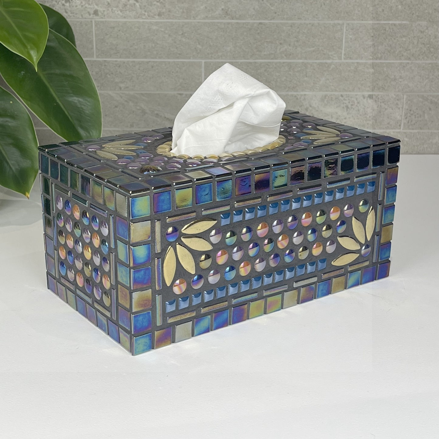 Gold, Black and Blue Tissue Box Cover