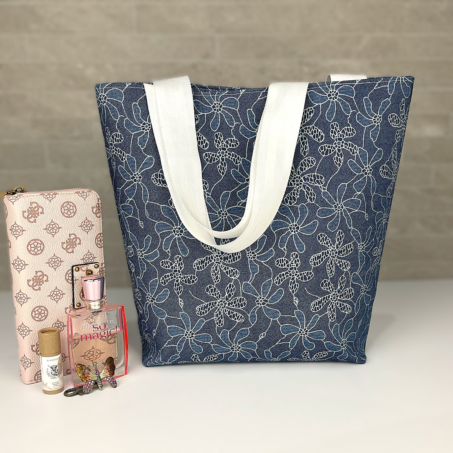 Medium Denim Floral Bag