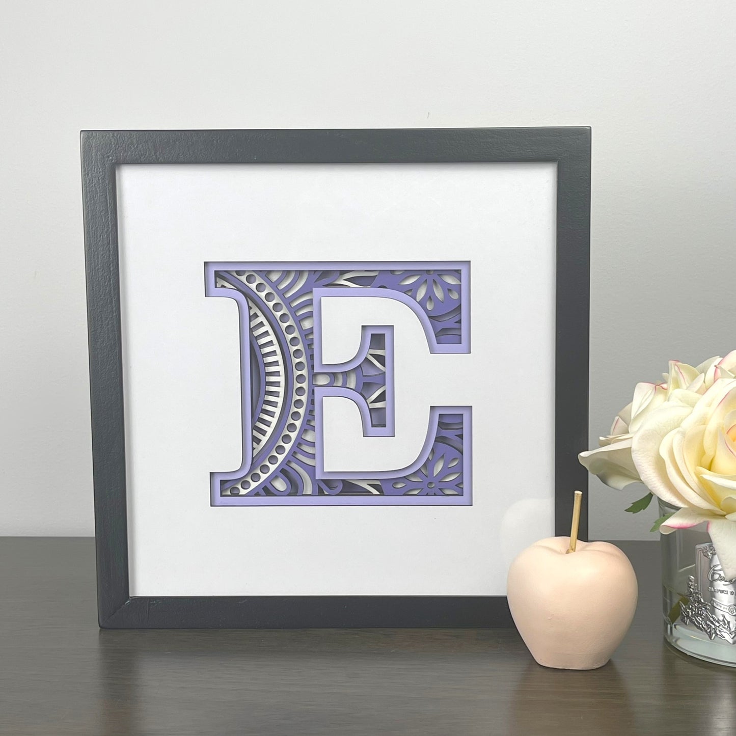 Letter E with Square Border