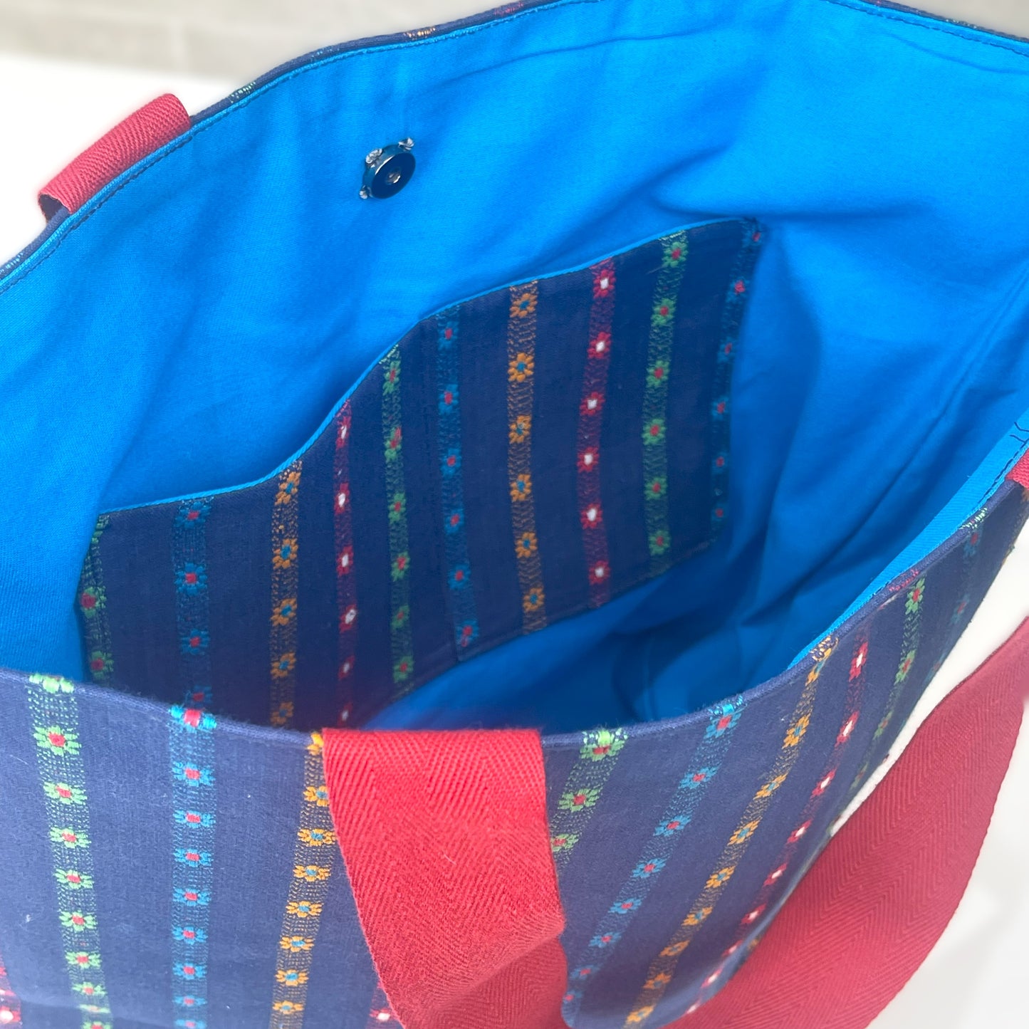 Large Navy Flowers Tall Bag