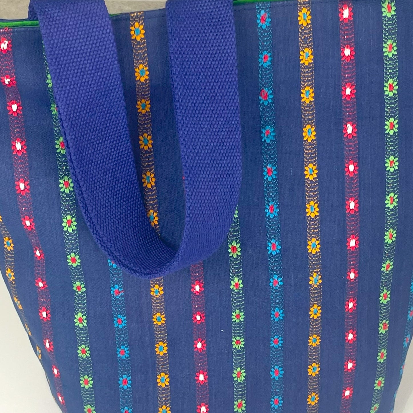 Medium Navy Flowers Tall Bag