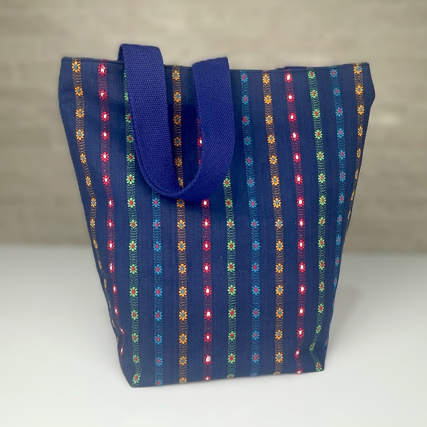 Medium Navy Flowers Tall Bag
