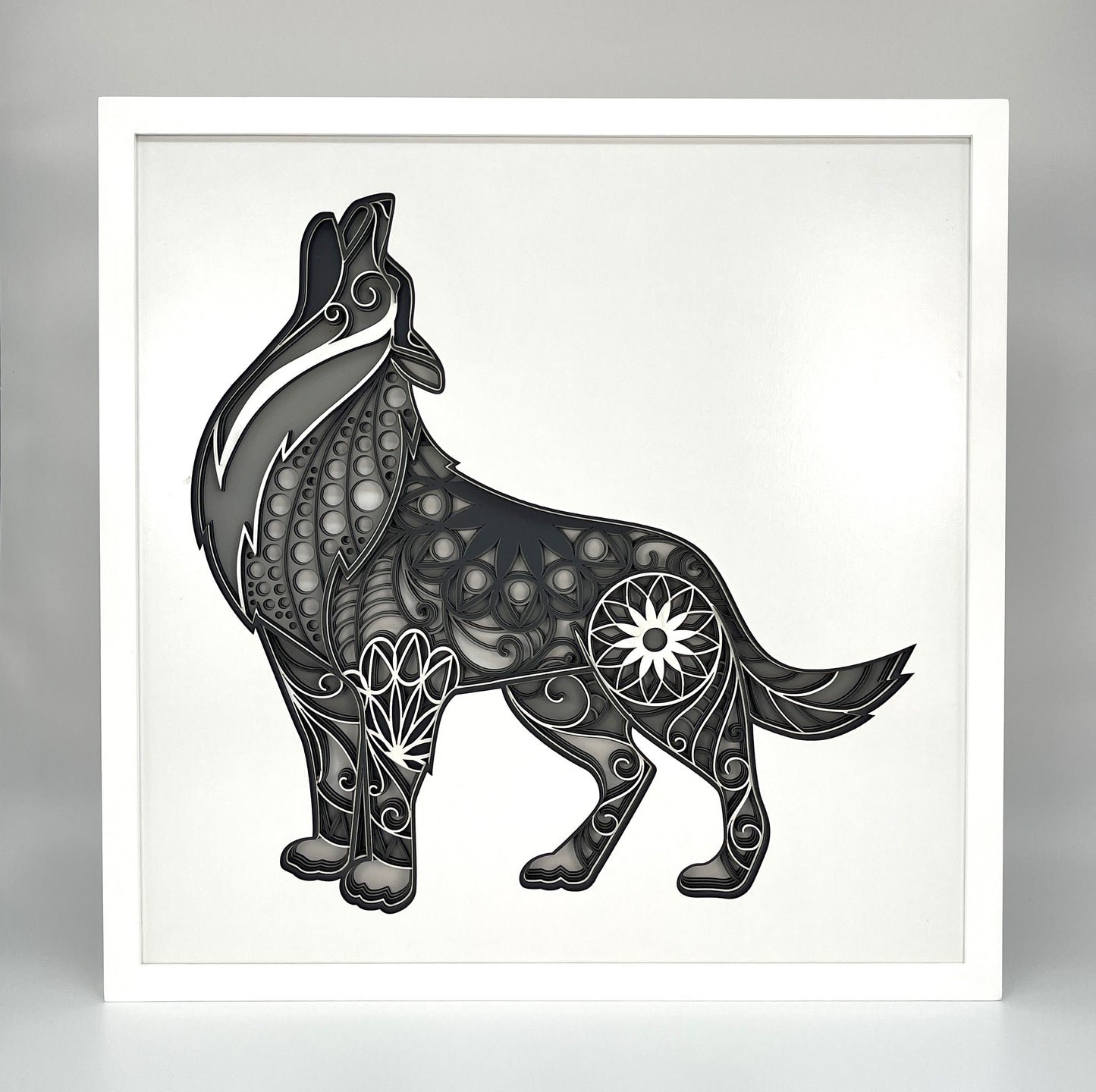 This eye-catching Wolf artwork created from layered laser cut wood will add to your existing styled space or reference the colours for some fresh restyling of your home.