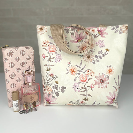 Small Beige Pink Floral Bag