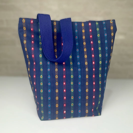 Medium Navy Flowers Tall Bag