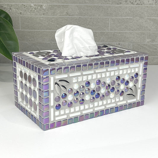 Purple and White Tissue Box Cover