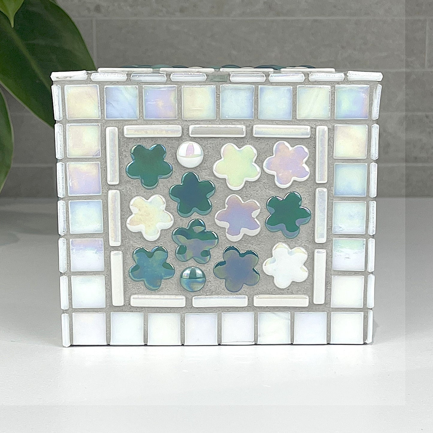 White and Teal, Hearts and Flowers Tissue Box Cover