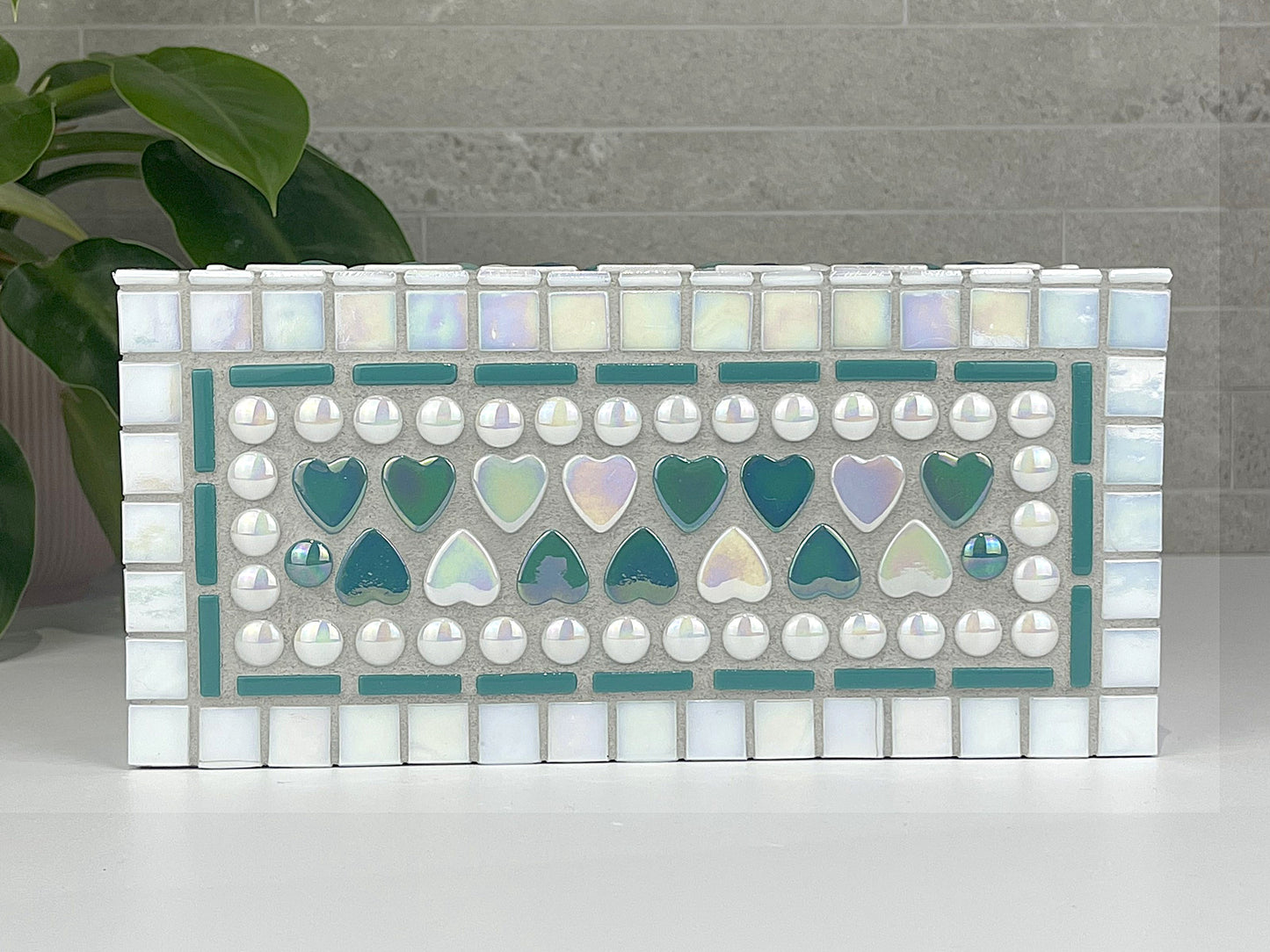 White and Teal, Hearts and Flowers Tissue Box Cover